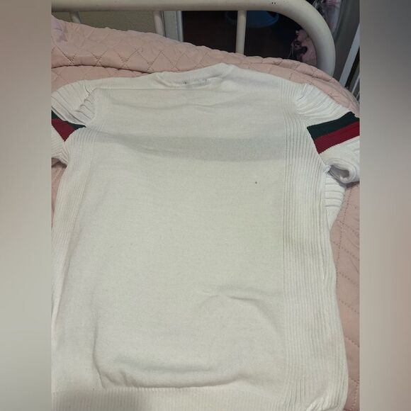 TM Exposure Classic Crew Neck Sweater in White Green and Red Stripes - Picture 6 of 13